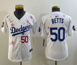 Youth Nike Los Angeles Dodgers #50 Mookie Betts White 2025 Tokyo Series Stitched MLB Jersey