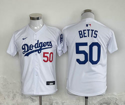 Youth Nike Los Angeles Dodgers #50 Mookie Betts White Game Authentic Stitched MLB Jersey