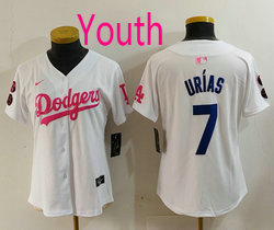 Youth Nike Los Angeles Dodgers #7 Julio Urias White Pink Joint Authentic Stitched MLB Jersey