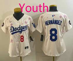Youth Nike Los Angeles Dodgers #8 Enrique Hernández Cream 2025 Tokyo Series Jersey