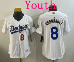 Youth Nike Los Angeles Dodgers #8 Enrique Hernández White Golden Champion Stitched MLB Jersey