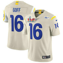 Youth Nike Los Angeles Rams #16 Jared Goff Cream 2022 Super Bowl LVI Patch Vapor Untouchable Authentic Stitched NFL Jerseys