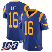 Youth Nike Los Angeles Rams #16 Jared Goff With NFL 100th Season Patch Royal Blue Vapor Untouchable Authentic Stitched NFL Jersey