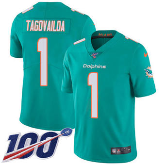 Youth Nike Miami Dolphins #1 Tua Tagovailoa Green 100th Season Vapor Untouchable Jersey