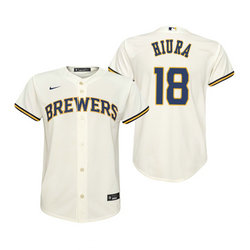 Youth Nike Milwaukee Brewers #18 Keston Hiura Cream Game Authentic Stitched MLB Jersey