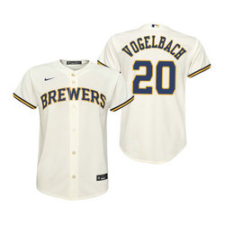 Youth Nike Milwaukee Brewers #20 Daniel Vogelbach Cream Game Authentic Stitched MLB Jersey