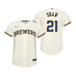 Youth Nike Milwaukee Brewers #21 Travis Shaw Cream Game Authentic Stitched MLB Jersey