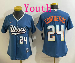 Youth Nike Milwaukee Brewers #24 William Contreras Mineral Blue 2026 City Stadium Jersey