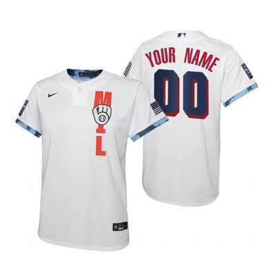 Youth Nike Milwaukee Brewers Custom Any Name 2021 All star White Game Authentic Stitched MLB Jersey