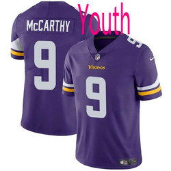 Youth Nike Minnesota Vikings #9 J.J. McCarthy Purple 2024 Draft Vapor Untouchable Stitched Football Jersey