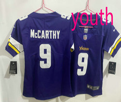 Youth Nike Minnesota Vikings #9 J.J. McCarthy Purple Vapor Untouchable Authentic Stitched NFL Jersey