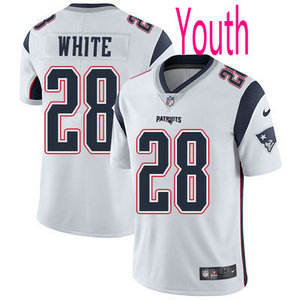 Youth Nike New England Patriots #28 James White White Authentic Stitched NFL Jersey