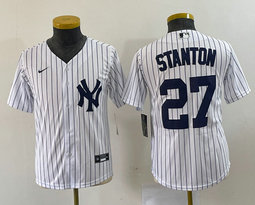 Youth Nike New York Yankees #27 Giancarlo Stanton White Stripe Authentic Stitched MLB Jersey