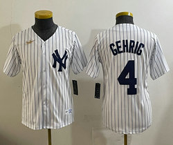 Youth Nike New York Yankees #4 Lou Gehrig White Stripe With Name Throwback MLB Jersey