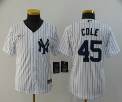 Youth Nike New York Yankees #45 Gerrit Cole White Game Authentic Stitched MLB Jersey