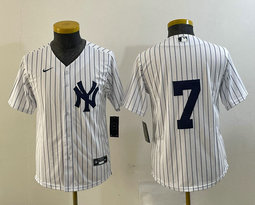 Youth Nike New York Yankees #7 Mickey Mantle White Stripe Authentic Stitched MLB Jersey