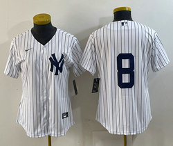 Youth Nike New York Yankees #8 Yogi Barra White Stripe Stitched MLB Jersey