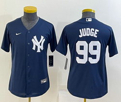Youth Nike New York Yankees #99 Aaron Judge Navy Blue Team Logo in front Stitched MLB Jersey