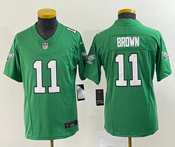 Youth Nike Philadelphia Eagles #11 A. J. Brown Green Throwback 2023 F.U.S.E. Authentic stitched NFL jersey