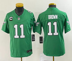 Youth Nike Philadelphia Eagles #11 A. J. Brown Green Throwback C patch 2023 F.U.S.E. Authentic stitched NFL jersey