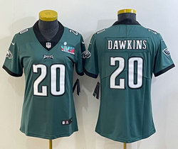 Youth Nike Philadelphia Eagles #20 Brian Dawkins Super Bowl LVII Patch Green Authentic Stitched NFL Jersey