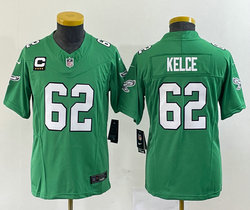 Youth Nike Philadelphia Eagles #62 Jason Kelce Green Throwback C patch 2023 F.U.S.E. Authentic stitched NFL jersey