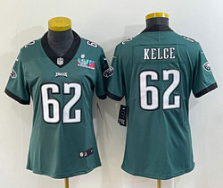Youth Nike Philadelphia Eagles #62 Jason Kelce Green Super Bowl LVII Patch Authentic Stitched NFL Jersey