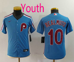 Youth Nike Philadelphia Phillies #10 J.T. Realmuto Light Blue Authentic Stitched MLB Jersey