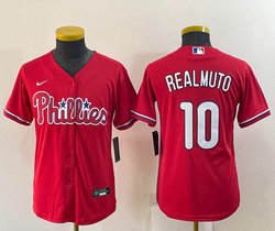 Youth Nike Philadelphia Phillies #10 J.T. Realmuto Red Game Authentic Stitched MLB Jersey