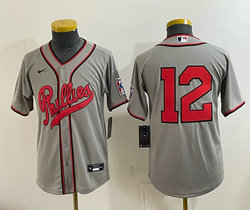 Youth Nike Philadelphia Phillies #12 Kyle Schwarber Gray 2026 Field Of Dreams Stadium Stitched Baseball Jersey