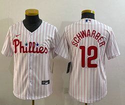 Youth Nike Philadelphia Phillies #12 Kyle Schwarber White (Red Strip) Game Authentic Stitched MLB Jersey