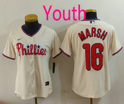 Youth Nike Philadelphia Phillies #16 Brandon Marsh Cream Authentic Stitched MLB Jersey