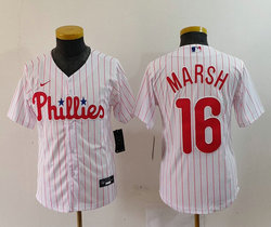 Youth Nike Philadelphia Phillies #16 Brandon Marsh White (Red Strip) Authentic Stitched MLB Jersey