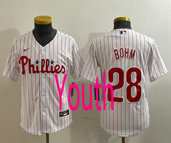 Youth Nike Philadelphia Phillies #28 Alec Bohm White (Red Strip) Game Authentic Stitched MLB Jersey