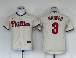 Youth Nike Philadelphia Phillies #3 Bryce Harper Cream Game Authentic Stitched MLB Jersey