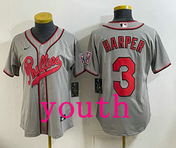 Youth Nike Philadelphia Phillies #3 Bryce Harper Gray 2026 Field Of Dreams Stadium Jersey