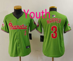 Youth Nike Philadelphia Phillies #3 Bryce Harper Green Joint With Patch MLB Jersey