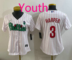 Youth Nike Philadelphia Phillies #3 Bryce Harper White (Red Strip) 2(II) Joint MLB Jersey