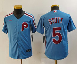 Youth Nike Philadelphia Phillies #5 Bryson Stott Blue Throwback Authentic Stitched MLB Jersey