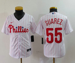 Youth Nike Philadelphia Phillies #55 Ranger Suárez White (Red Strip) Authentic Stitched MLB Jersey