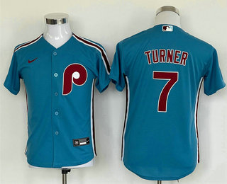Youth Nike Philadelphia Phillies #7 Trea Turner Light Blue Game Authentic Stitched MLB Jersey