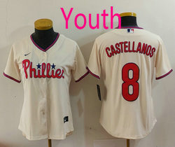 Youth Nike Philadelphia Phillies #8 Nick Castellanos Cream Authentic Stitched MLB Jersey