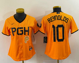Youth Nike Pittsburgh Pirates #10 Bryan Reynolds Gold City P in front Authentic stitched MLB jersey