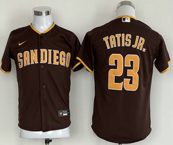 Youth Nike San Diego Padres #23 Fernando Tatis Jr. Coffee Logo sleeves Game Authentic Stitched MLB Jersey