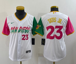 Youth Nike San Diego Padres #23 Fernando Tatis Jr White 2022 City 23 in front Authentic Stitched MLB Jersey