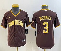 Youth Nike San Diego Padres #3 Jackson Merrill Brown Authentic Stitched MLB Jerseys