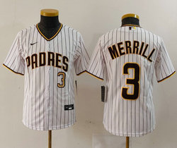 Youth Nike San Diego Padres #3 Jackson Merrill Kim White Authentic Stitched MLB Jersey
