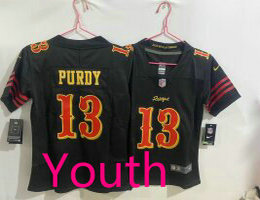 Youth Nike San Francisco 49ers #13 Brock Purdy Black 2025 Authentic stitched NFL jersey