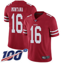 Youth Nike San Francisco 49ers #16 Joe Montana 100th Season Red Vapor Untouchable With Team Patch Authentic Stitched NFL Jersey