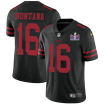 Youth Nike San Francisco 49ers #16 Joe Montana Black With 2024 Super Bowl (LVIII ) patch Jersey